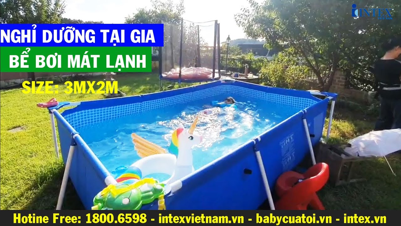 KHU NGHỈ DƯỠNG TẠI GIA - Bể bơi khung kim loại INTEX cho b&eacute; tập bơi 3mx2m