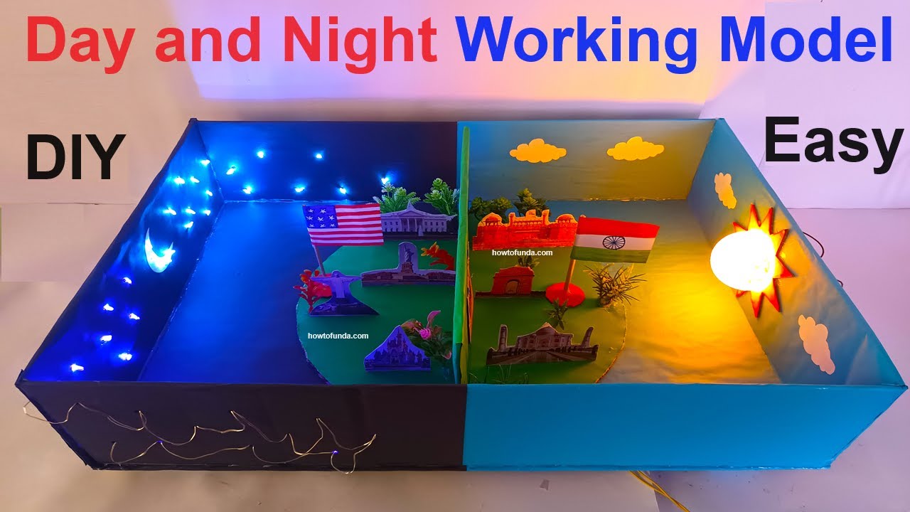day and night working model  for science project exhibition - india and USA time zone | howtofunda