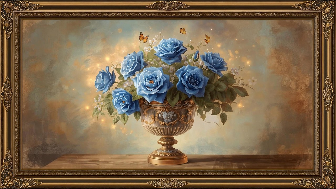 Vintage Floral Masterpiece 🌹 Relaxing Blue Roses Painting | Classic Art Ambience Background 4K