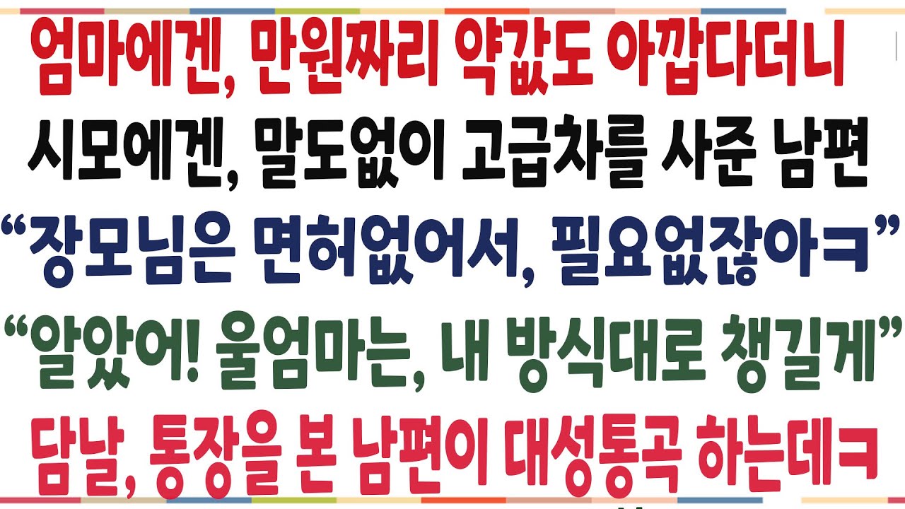 (반전신청사연)엄마에겐 만원짜리 약값도 아깝다더니, 시모에겐 말도없이 고급차를 사준 남편! 친정 무시하는 남편에게 역대급 역관광 시켜줬습니다[신청사연][사이다썰][사연라디오]