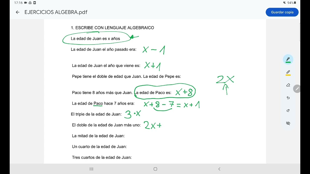 Lenguaje algebraico 1 eso