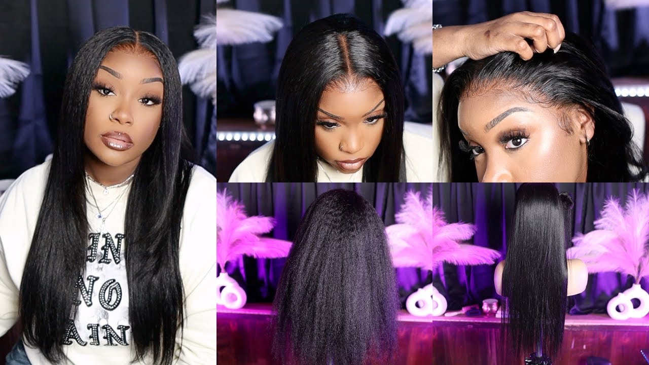 GIRL, OMG 😩🙌 Best REALISTIC Kinky Straight Wig EVER! Silk Press Routine + Wig install x Sunber Hair