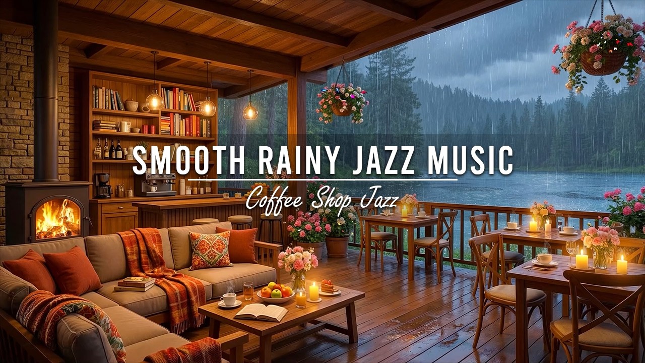 Rainy Lakeside Coffee Shop Ambience ☕ Smooth Jazz Music for Work, Study & Relaxing Jazz Café