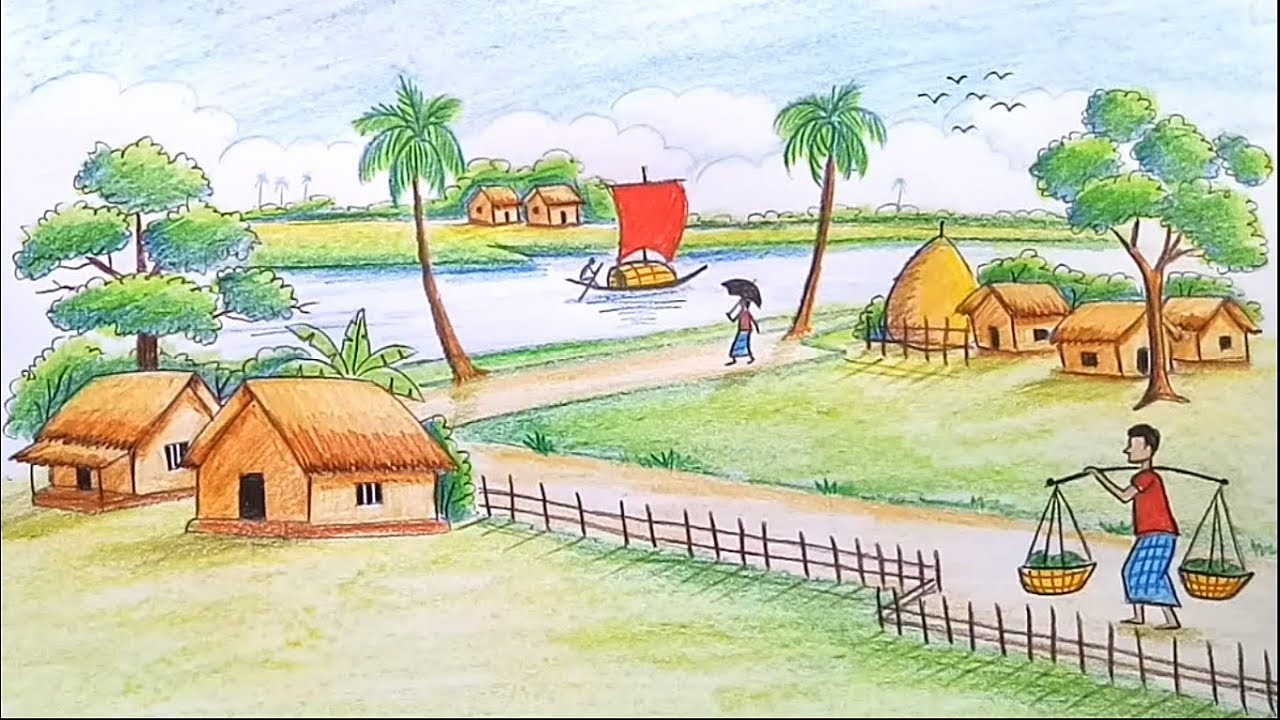 How to draw a scenery of beautiful nature / landscape step by step