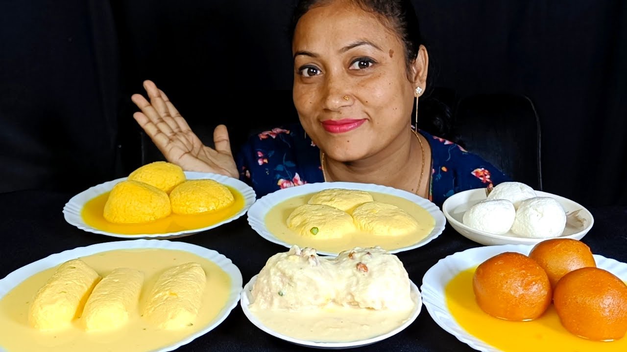 Asmr Eating Rasmalai, Gulab Jamun, Rasgulla, Rajbhog, Malai Chamcham And Rabri Roasted Gulla,