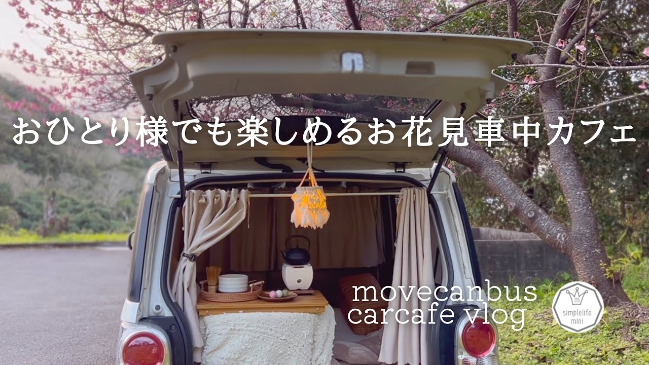 ＊車中カフェ＊おひとり様でも楽しめるお花見車中カフェ&車中飯|ムーヴキャンバスがある暮らしvlog|cherry blossom viewing