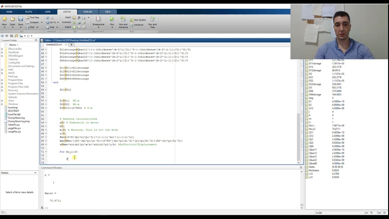 How to Write a Matlab Code for Composites (D value/Bending/Buckling/Vibration Calculation Code)