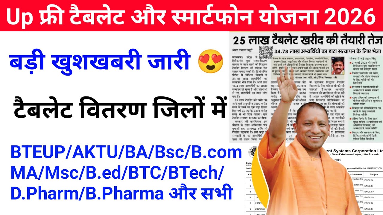 Up Free Tablets & Smartphones distribution Yojana 2026 🥳| फ्री टैबलेट | tablet smartphone news today