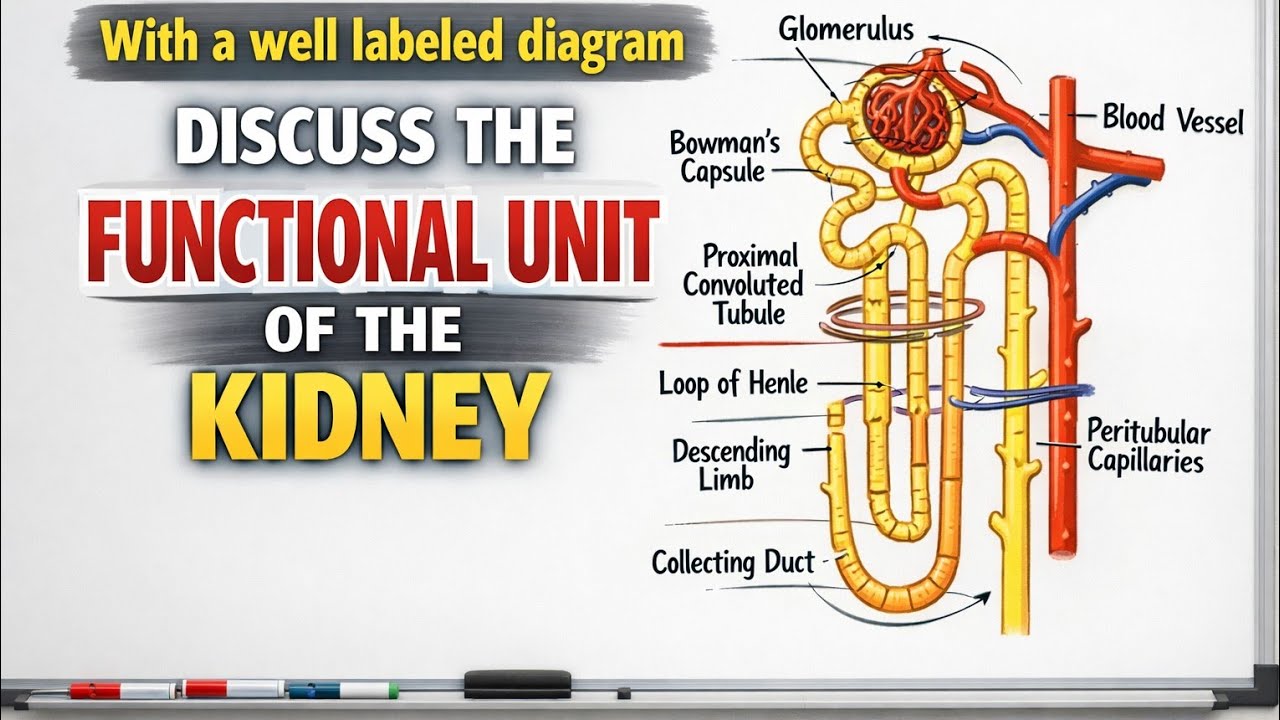 Q/A: WITH A WELL LABELED DIAGRAM, DISCUSS THE FUNCTIONAL UNIT OF THE KIDNEY.