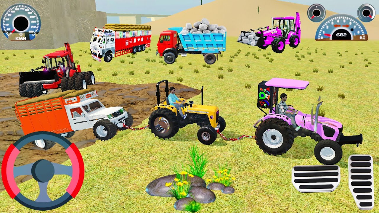 Pickup stuck in mud tractors and jcb rescue the pickup from mud #gamingvideos #tractorgame 