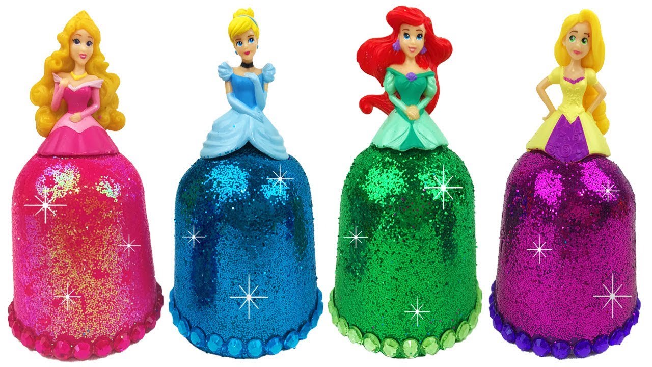 DIY Play Doh Sparkle Disney Princess Dresses Frozen Elsa Ariel Magiclip Super Glitter Play Doh Dress