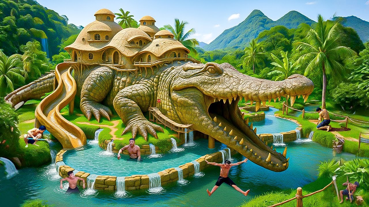 300 Days Building a Clay House on a Massive Crocodile Slides System Using Primitive Tools