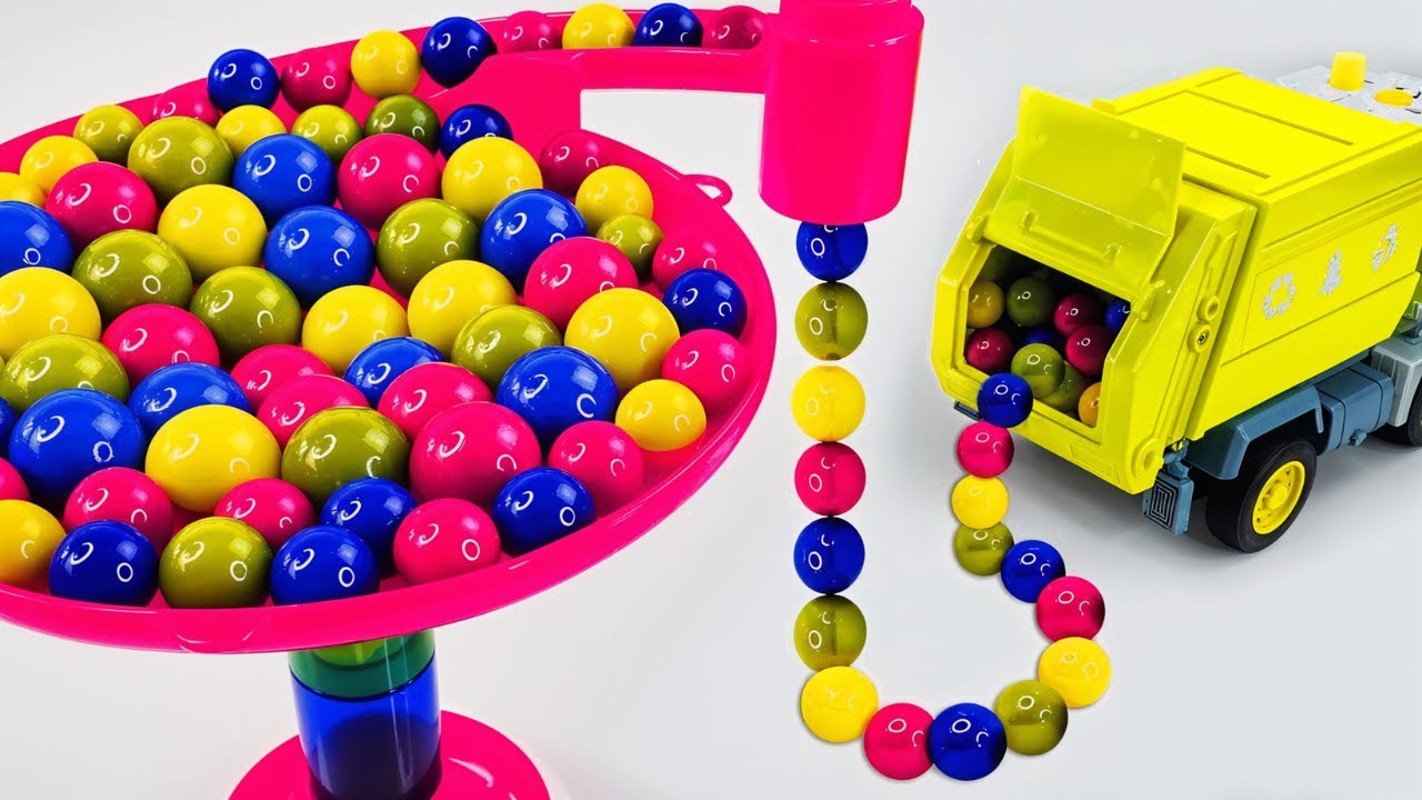 Marble Run Race ☆ HABA Slope & Retro Makita Truck, Excavator, Garbage Truck, Dump Truck, Ambulances