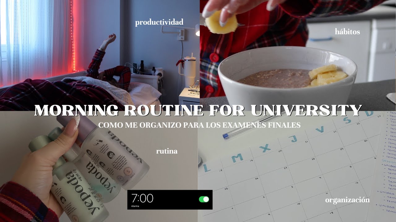 RUTINA DE MAÑANA PARA LA UNIVERSIDAD 🎧 + como organizar exámenes finales | skincare, aesthetic....