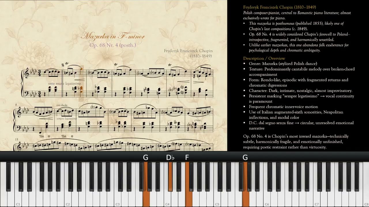 Chopin — Op. 68 Nr. 4 Mazurka in F-minor | Piano Sheet Music Tutorial