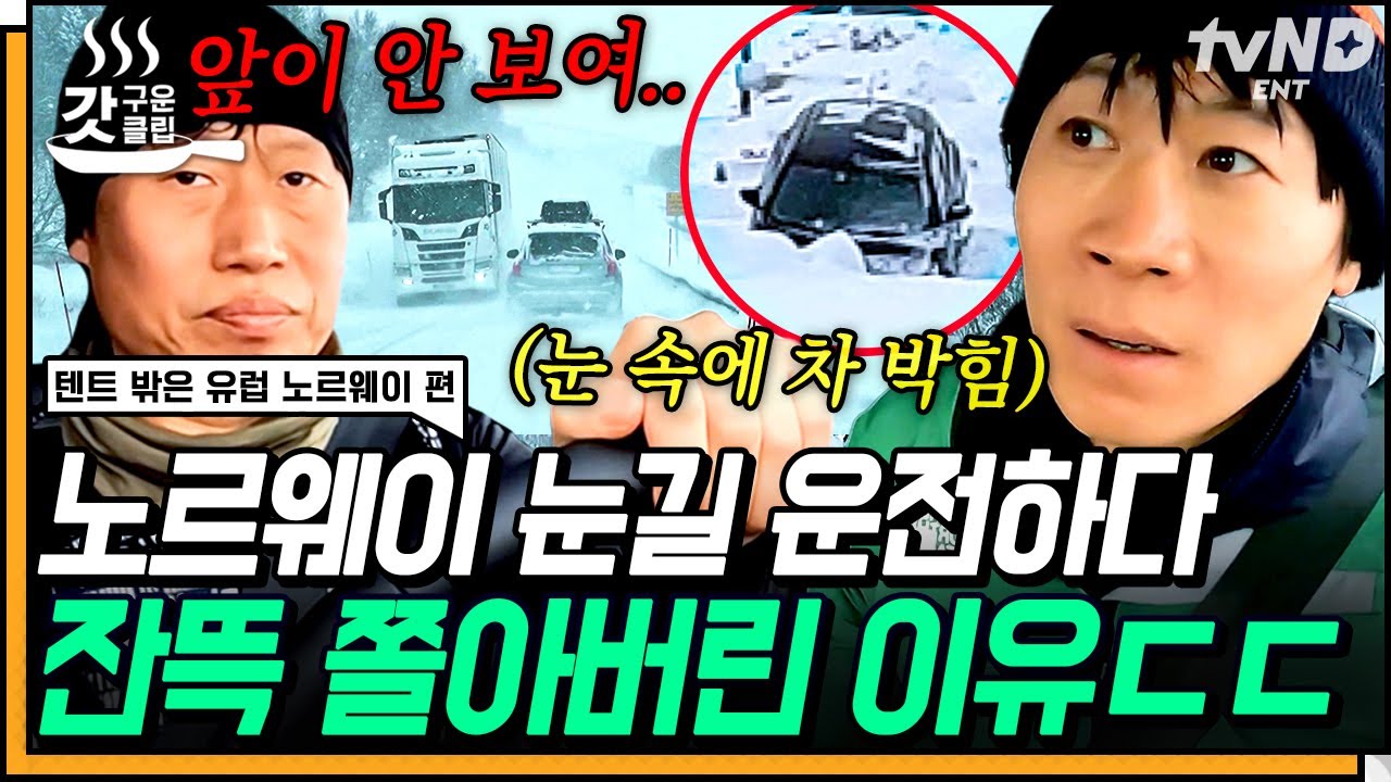 [#텐트밖은유럽노르웨이편] 아직 167km 남았다ㄷㄷ 도로 식별조차 힘든 노르웨이 눈길 운전🚗❄️ 쫄린 와중에도 낭만은 챙기는 텐밖즈..✨ | #갓구운클립