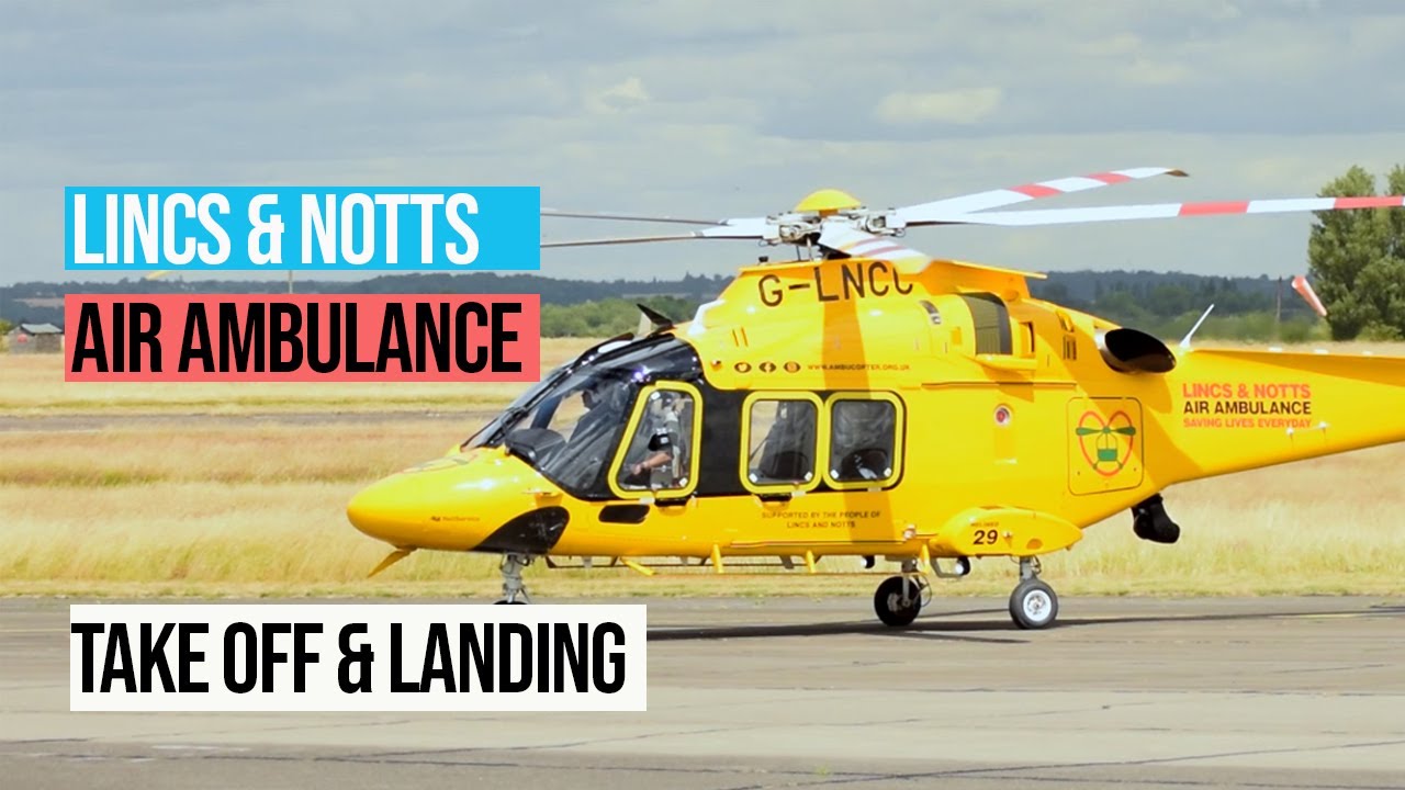 Lincs & Notts Air Ambulance Helicopter Taking off & Landing | Nottingham City Airport