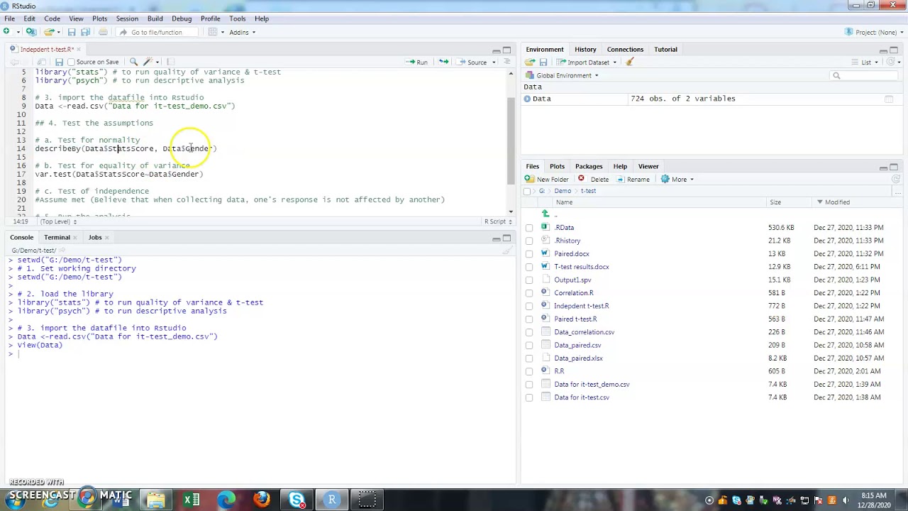 Independent sample t-test using Rstudio