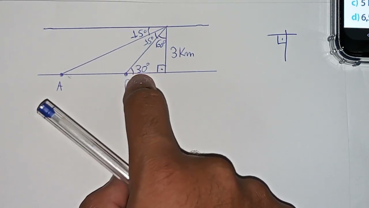 (UFV-MG) Um passageiro em um avião avista duas cidades, A e B, sob ângulos de 15° e 30° ...