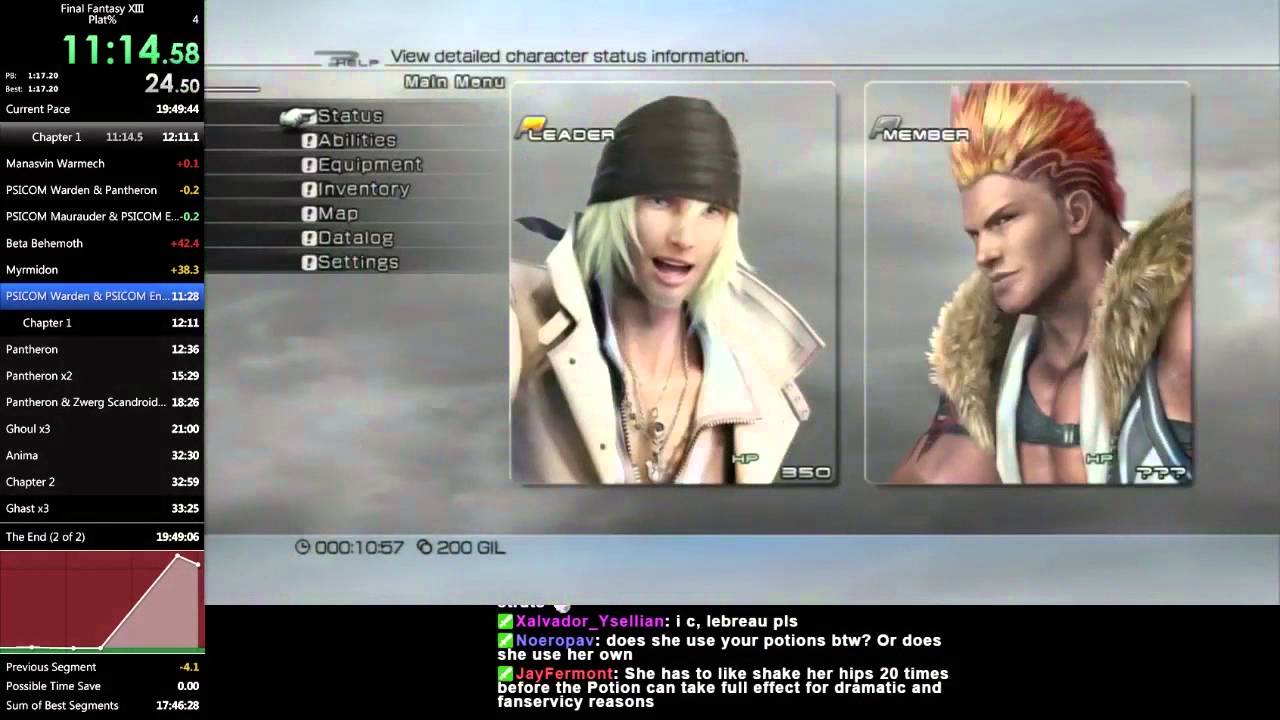 Final Fantasy XIII - Plat% RTA Speedrun - 18:29:29 (part 1 of 2)