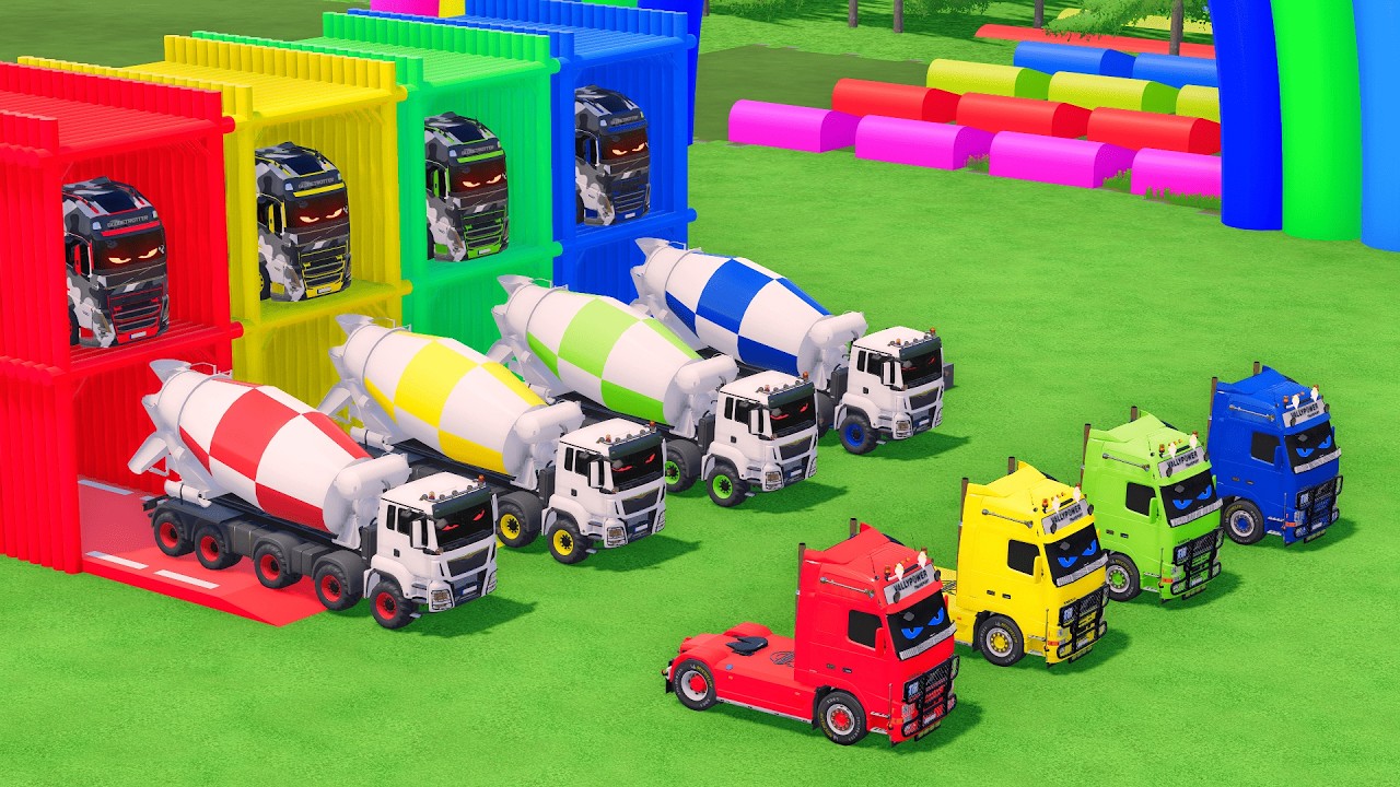 Garage with Colors ALL MIXER TRUCK WITH DOUBLE FLATBED TRAILER TRUCK, VOLVO, MAN, FS25 #30