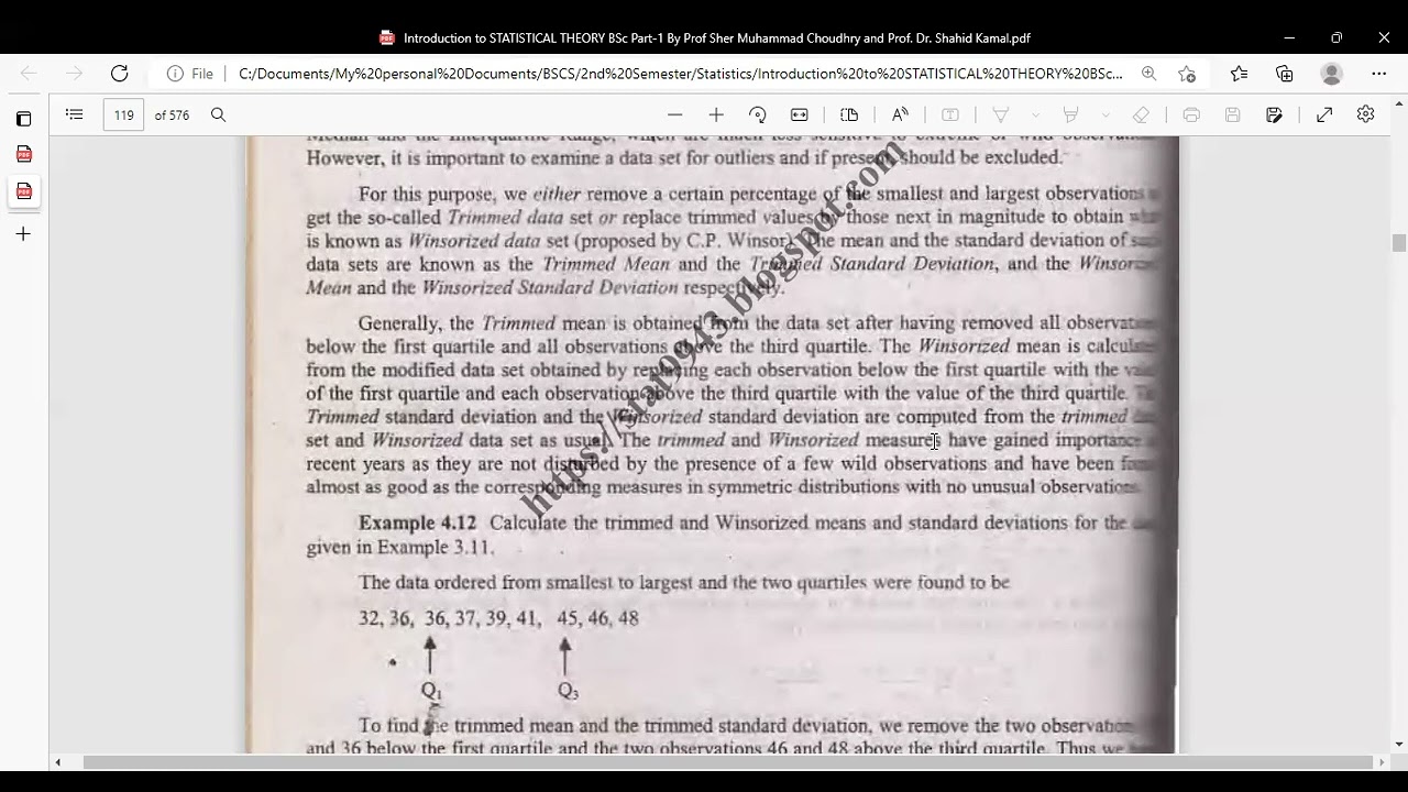 Co-efficient of variation, Trimmed and Winsorized Measures, Moments, Sheppard's Corrections,Skewness