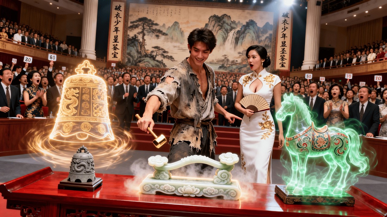 三件古寶被專家鑑定為贗品，窮小子卻執意花三百萬買下。落錘瞬間，全場安靜 —— 金紋古鐘、青銅戰馬接連現世，壓軸的玉如意更是稀世奇珍！#cdrama #movie #短剧 #情感 #爽文 #鉴宝