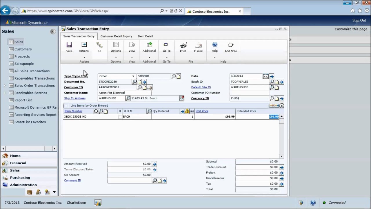 Microsoft Dynamics GP: Sales Order Processing QuickEntry