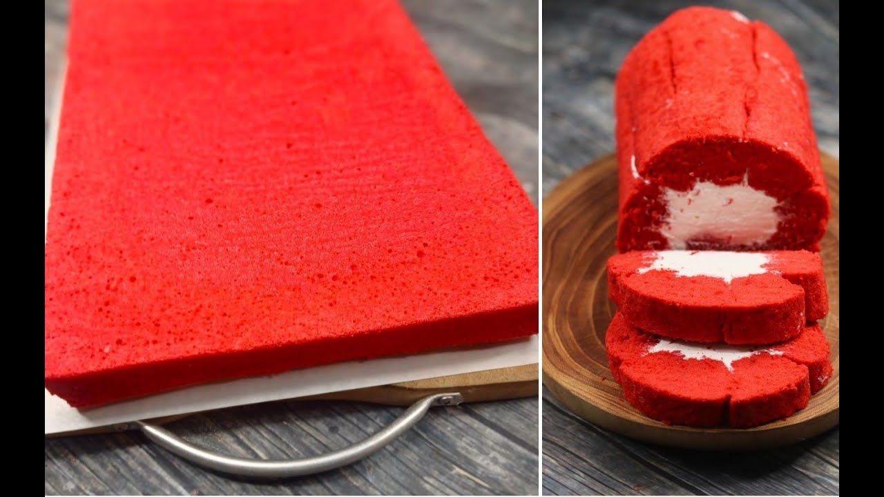 Soft and Moist Red Velvet Swiss Roll Cake Recipe !