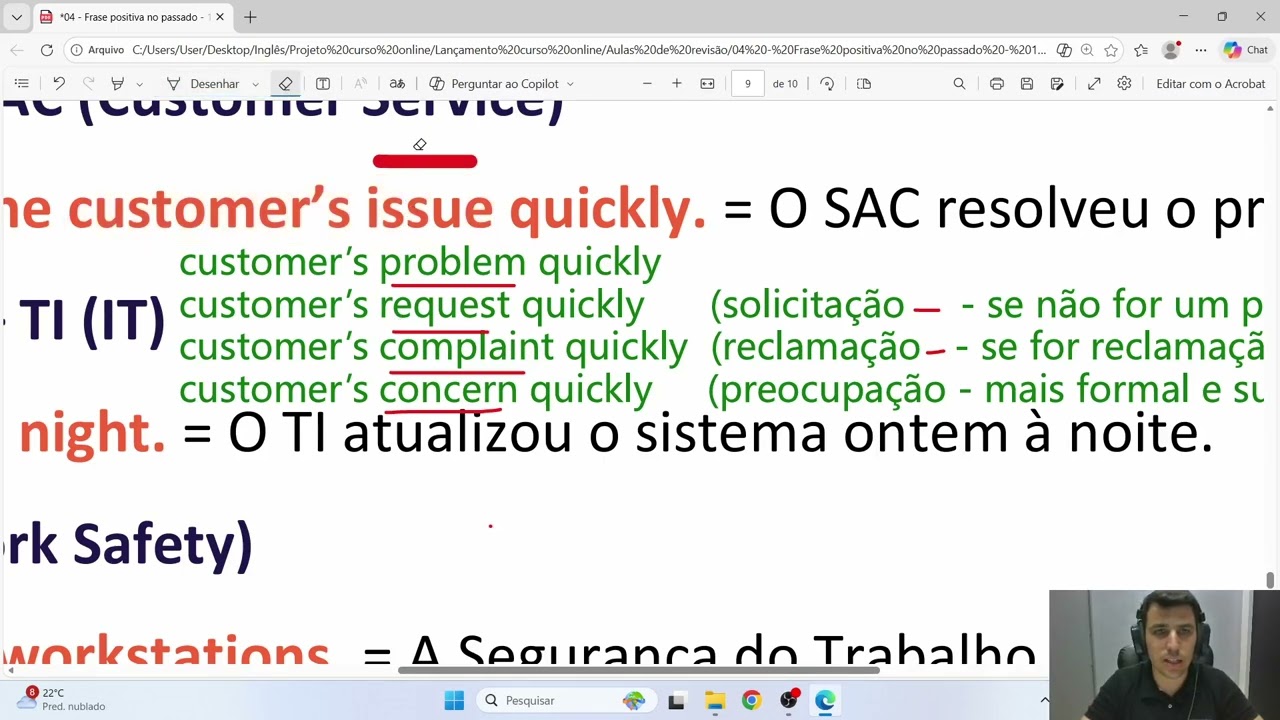 Como falar “materiais recebidos” e “problema do cliente” no inglês industrial -1ª  Revisão aula 4