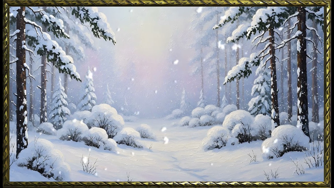 Whispering Snow Over a Still Meadow | Gold Frame TV Art | Art Screensaver for TV | Wall Art
