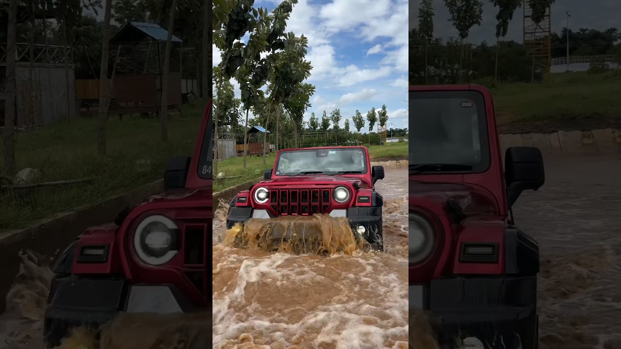 Thar Roxx extreme water wading!! Guess the variant. 4x2 or 4x4? #tharroxx #mahindratharroxx #jeep