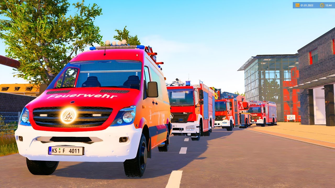 Emergency Call 112 - Arlesheim New Skins Ambulance and Firefighter Responding! 4K