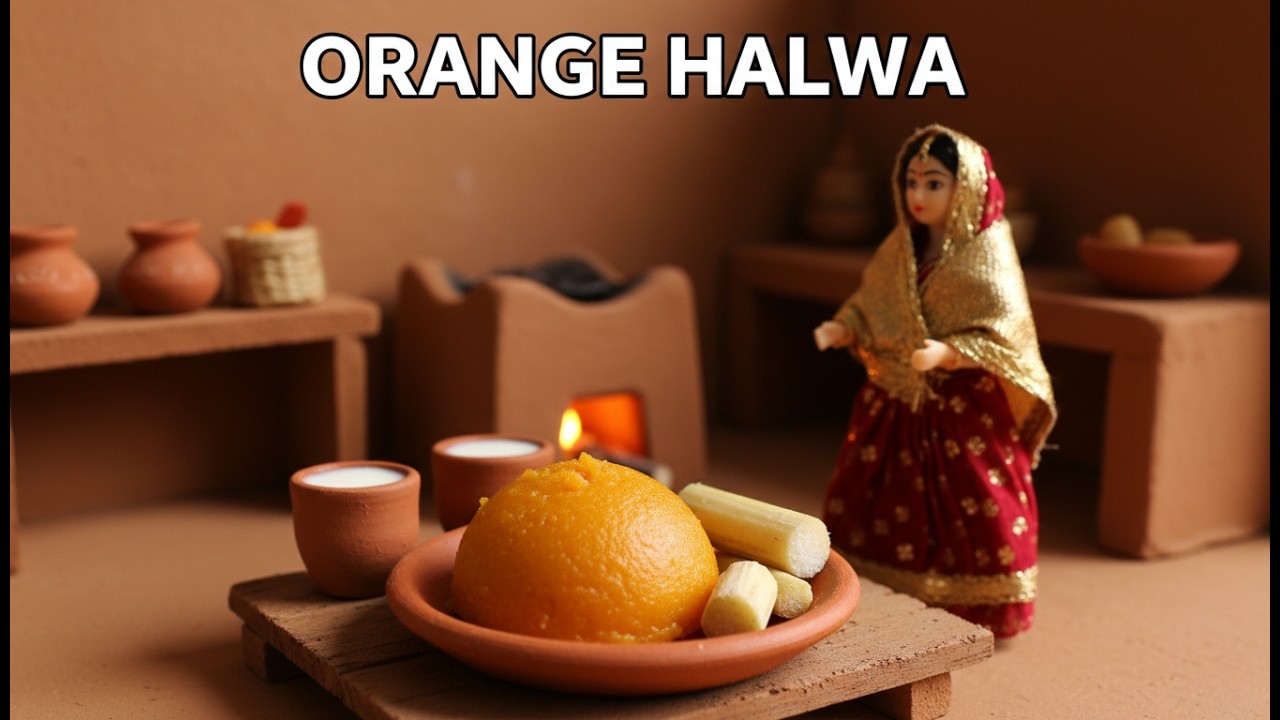 Miniature Doll Orange Halwa Cooking ASMR | Indian Village Tiny Kitchen Sweet Dessert