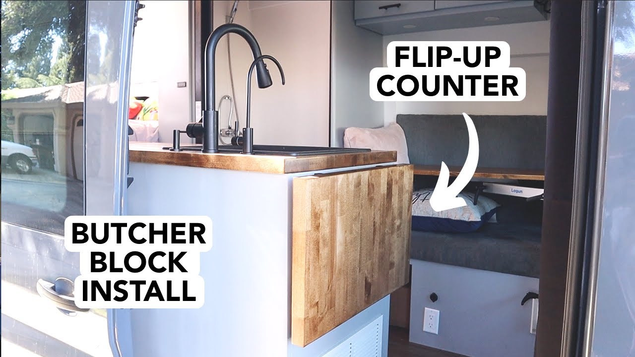 Finishing Our Van Kitchen! Installing a Countertop, Sink & Faucets | Ford Transit Build Ep. 41