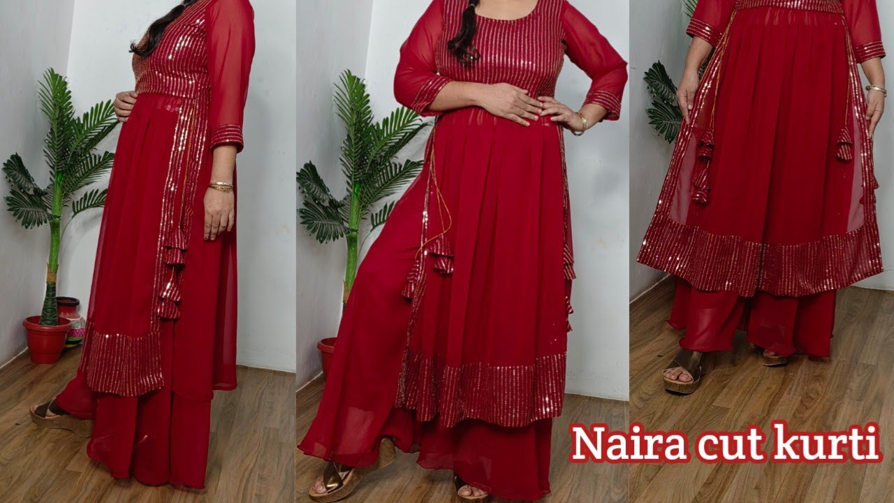 Naira cut kurti cutting and stitching. नायर कट कुर्ती को कटने वा सिलने का आसान तरीका।