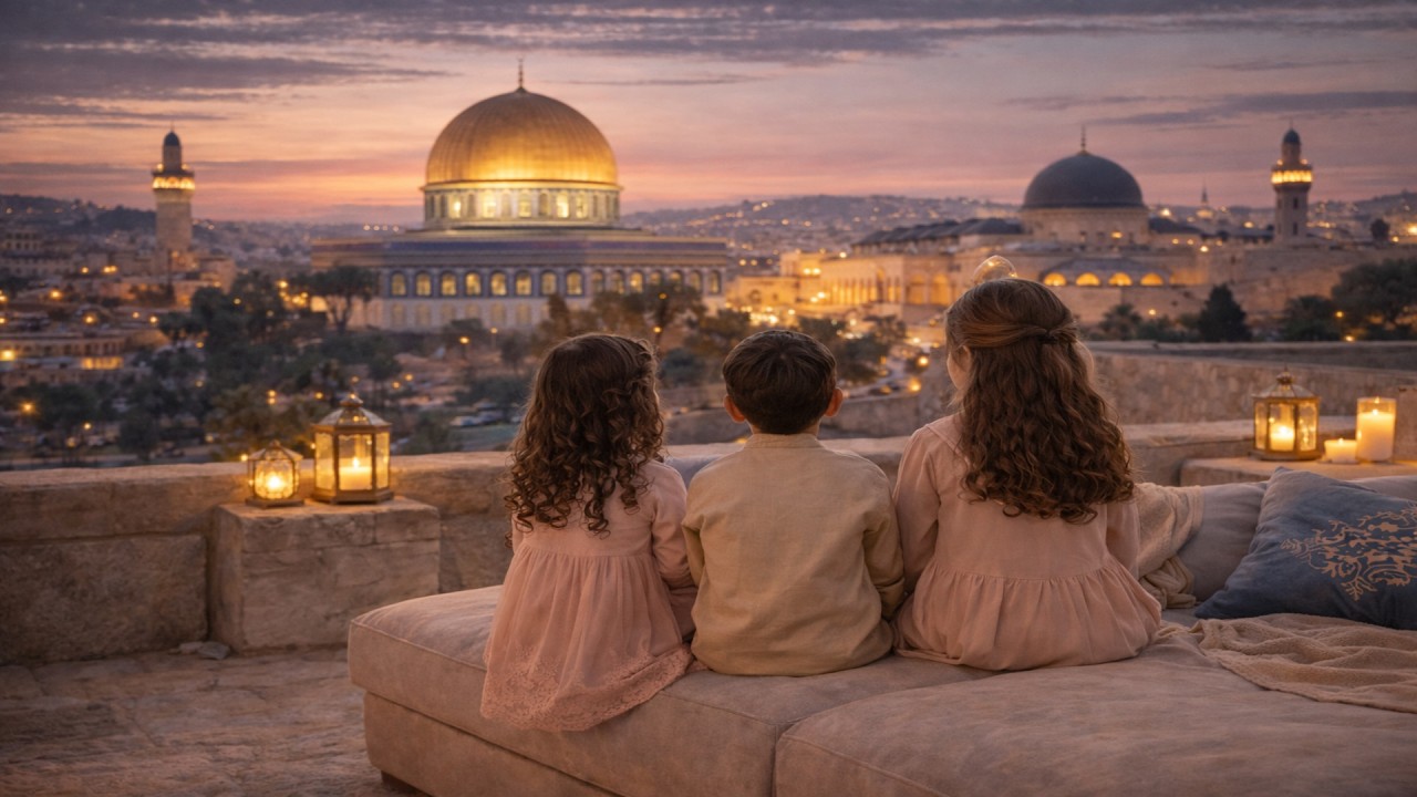 Ramadan Ambience 2026 – Day 2 | Crescent & Dome of the Rock | 1 Hour 4K | أجواء رمضان ٢٠٢٦