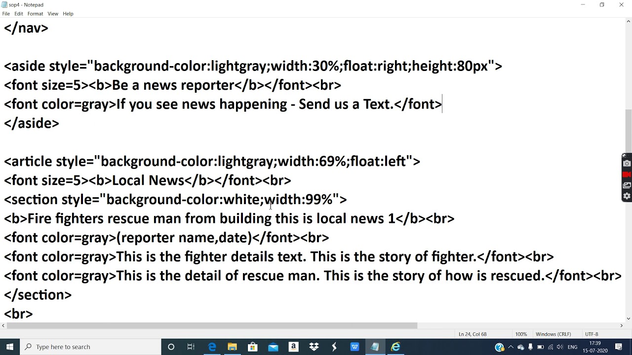 #SOP4 Lesson 1 | #Semantic_tags | #header #nav #aside #section #article #footer tags | Std XII IT