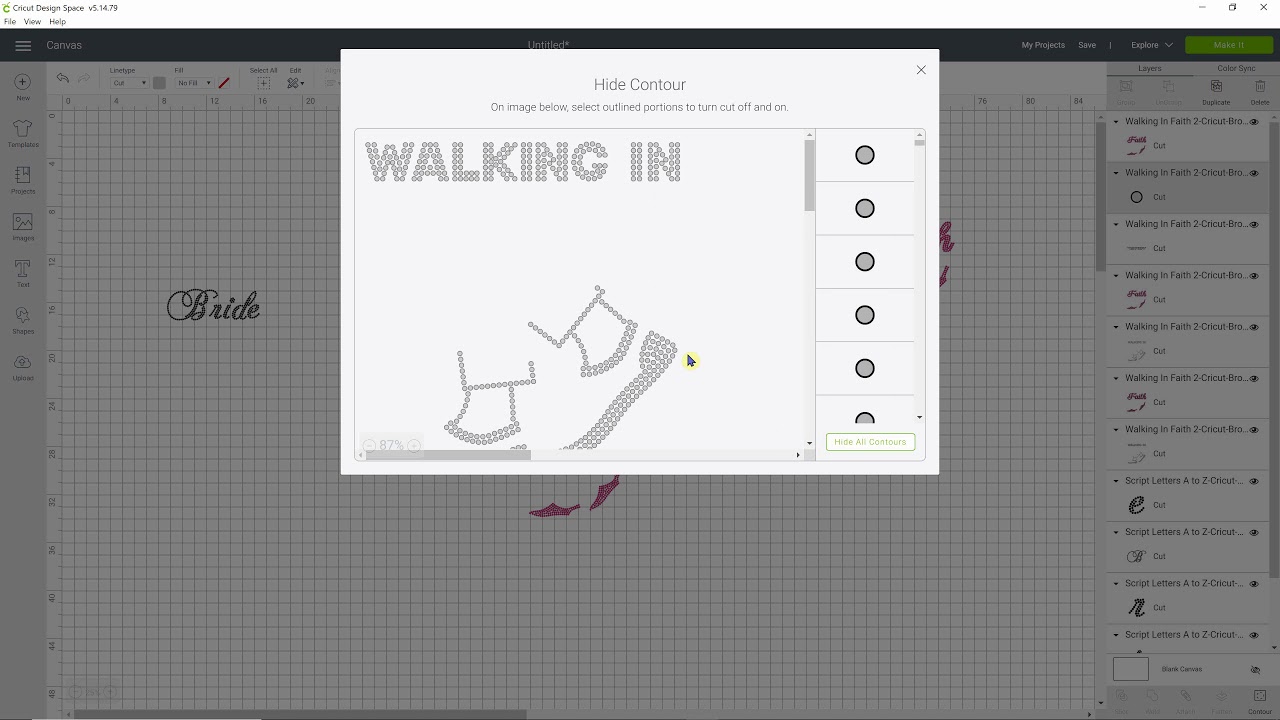 How to change the rhinestone size using the Contour function in Cricut Design Space