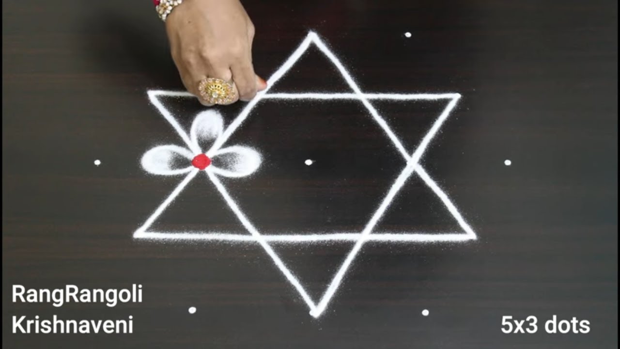 Daily Rangoli🌺5x3 dots Traditional Kolam🌺Easy Muggulu🌺RangRangoli Krishnaveni