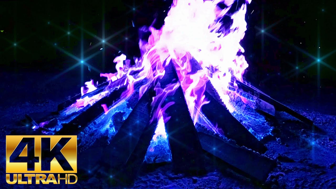 PURPLE & BLUE MAGICAL FLAMES (10 HOURS) 4K ULTRA HIGH DEFINITION WITH GLITTERING LIGHTS