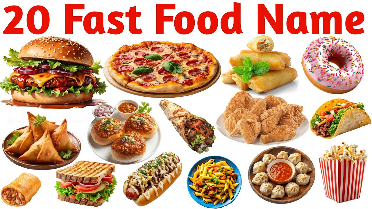 फास्ट फूड के नाम सीखें | 20 Fast Food Name for Kids | Learn Fast Food in English with Pictures