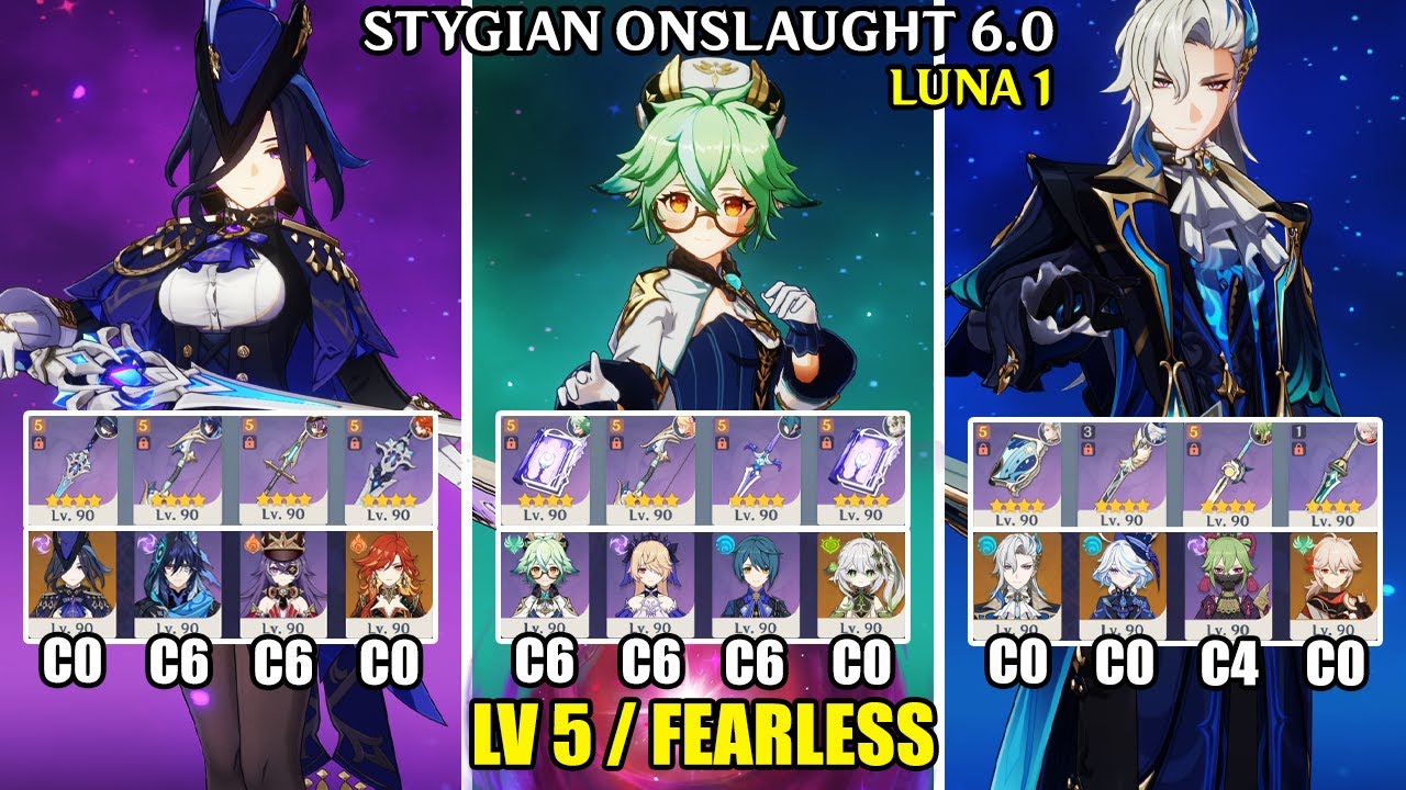 Stygian Onslaught 6.0 - Lv 5 Fearless | C0 Clorinde C6 Sucrose C0 Neuvillette | Genshin Impact【原神】
