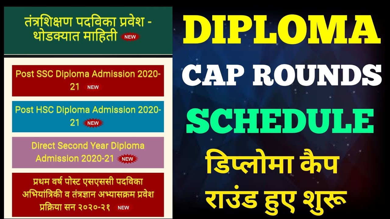 All DIPLOMA Admission CAP Rounds Schedule 2020 | Post SSC/HSC & Direct Second Year CAP Round Details