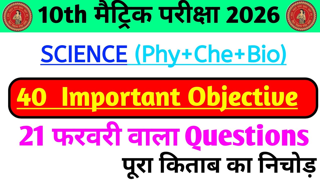 Class 10th Science 40 VVI Important Objective Questions | Bihar Board Matric Exam 2026 | #vidyarupa