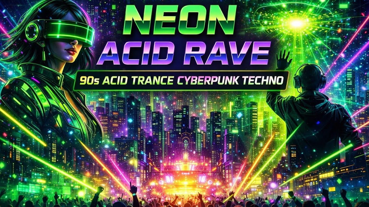 Neon Acid Rave | 90s Acid Trance Cyberpunk Techno gera&ccedil;&atilde;o AI 