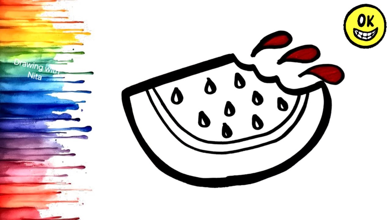 Рисунок арбуза 🍉, раскраска для детей, рисование для детей, простой рисунок для детей, рисунок дл...