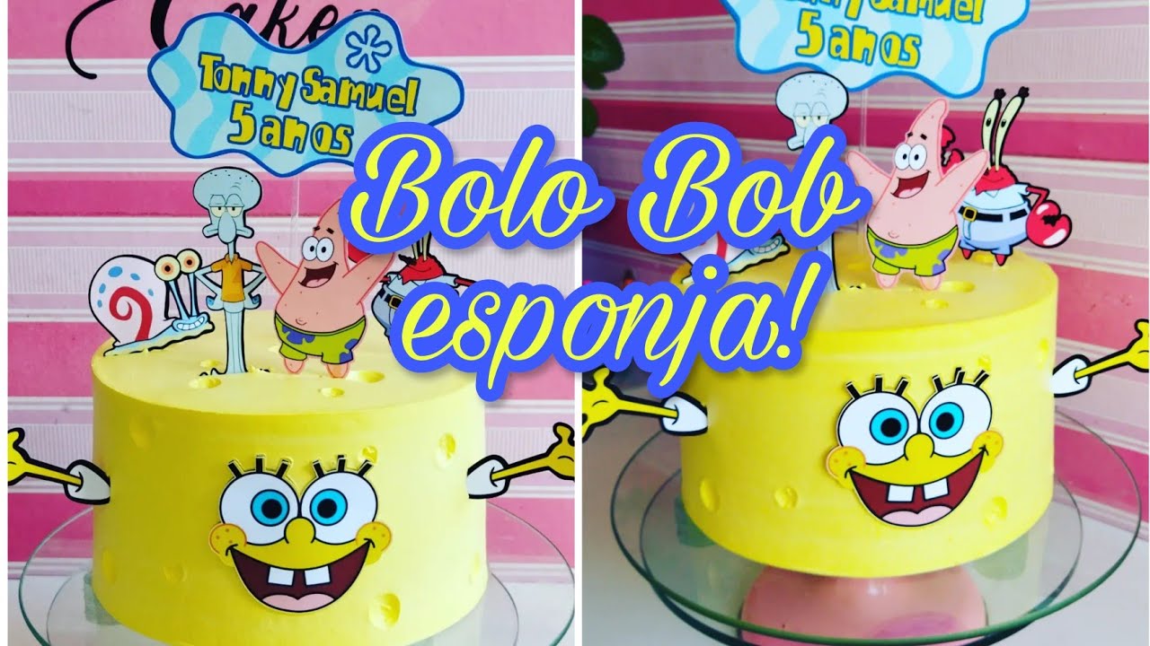 Bolo Bob esponja,com técnica de furinhos/efeito esponja!