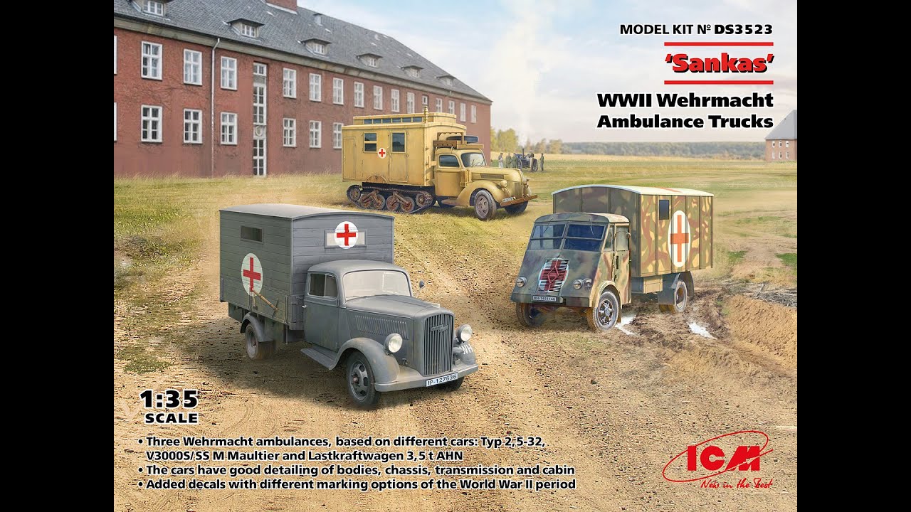 NEW! ICM 1/35 SANKAS WW2 Wehrmacht ambulance trucks (DS3523) kit review