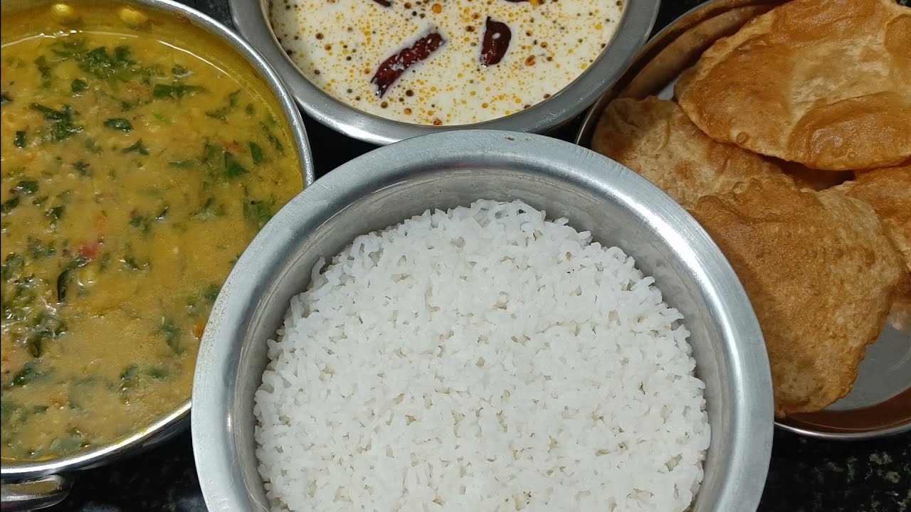 ಅಂಬೆ ಕೊಂಬಿನ ತಂಬುಳಿ ಜೊತೆಗೆ ಪಾಲಕ್ ದಾಲ್ ಪೂರಿ 👌👍🎉🎉#palak daal, Puri 🦋🦋🎉 Happy New year 2026🎂